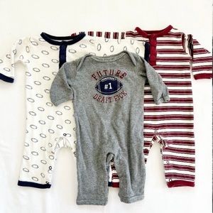 Hudson Baby- Unisex Baby Cotton Football Coveralls Size 0-3M White/Gray/Maroon